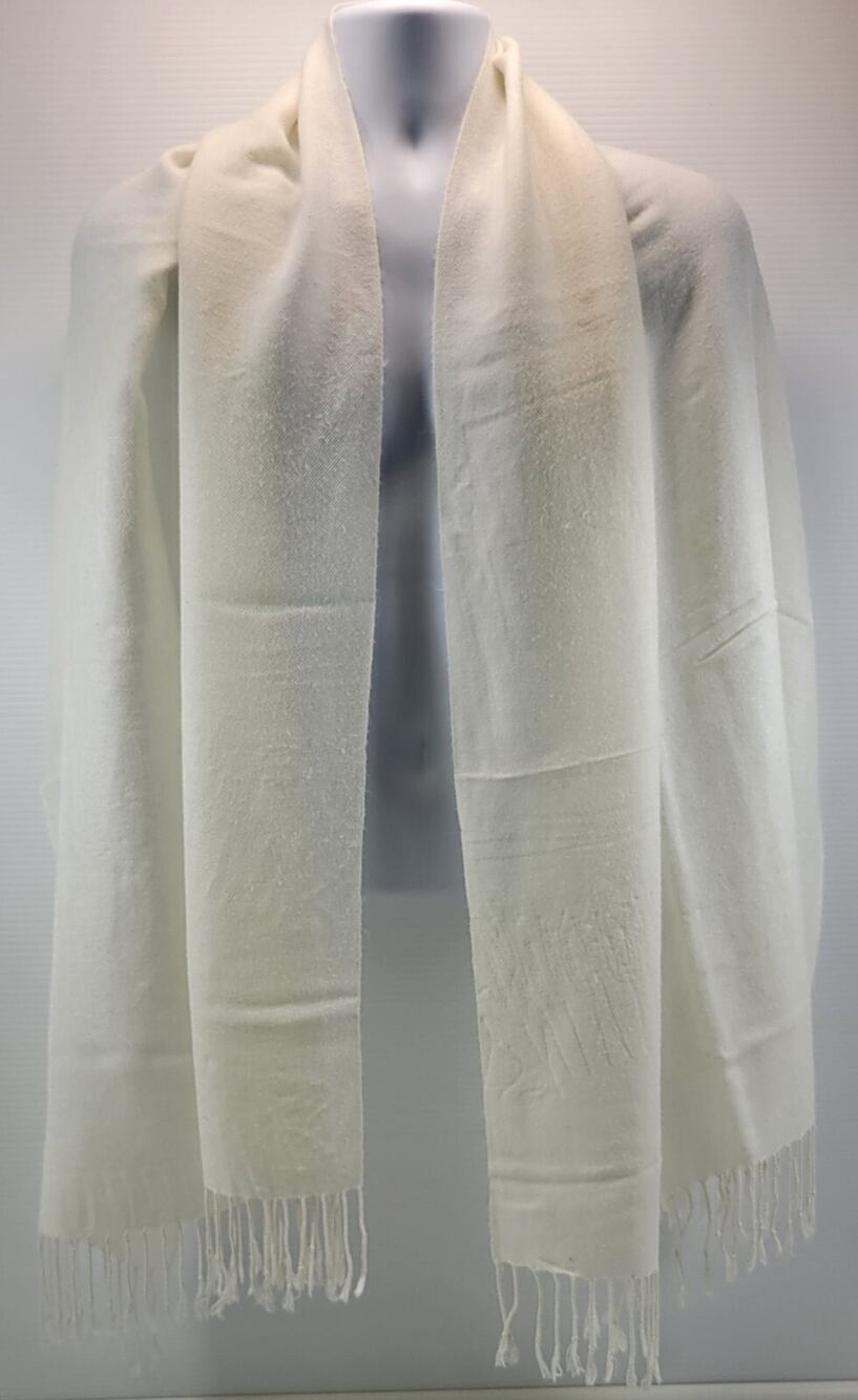 L6) Women Pashmire White Fringed Tassel Viscose Acrylic Winter Scarf